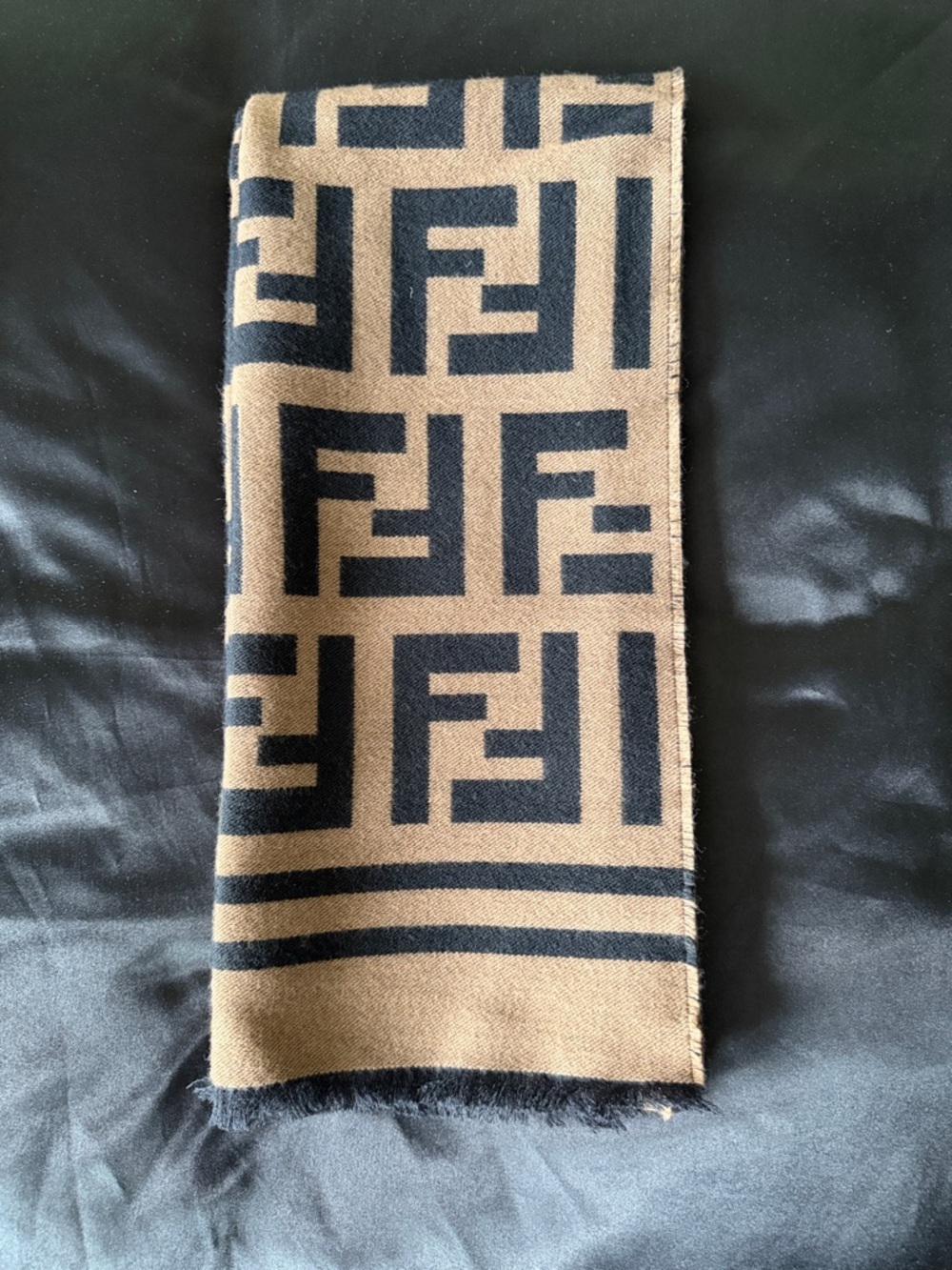Fendi Reversible FF Logo Scarf in Camel and Black